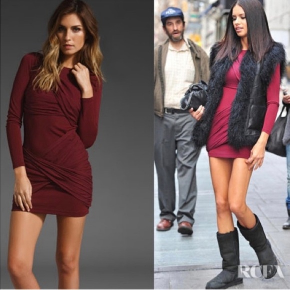 Alice + Olivia Red Silk Long Sleeve Ruched Goddess Mini Dress Size 6 NWT - Picture 2 of 16